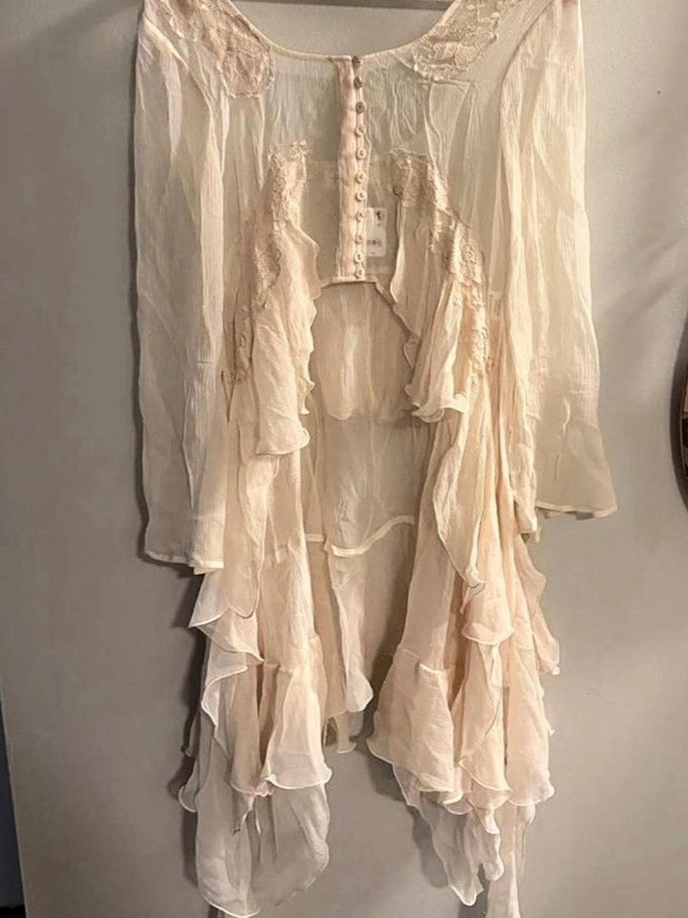 Free people x Nigel Preston Angel Chiffon Maxi Top Ruffle Tunic Cream Like New - Picture 3 of 4